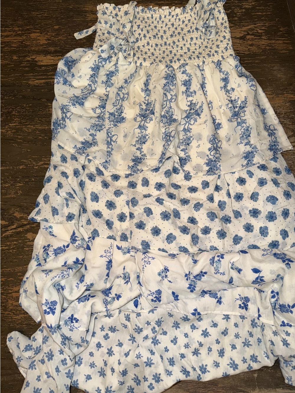 Crystal Doll White Maxi Dress with Blue Floral Print